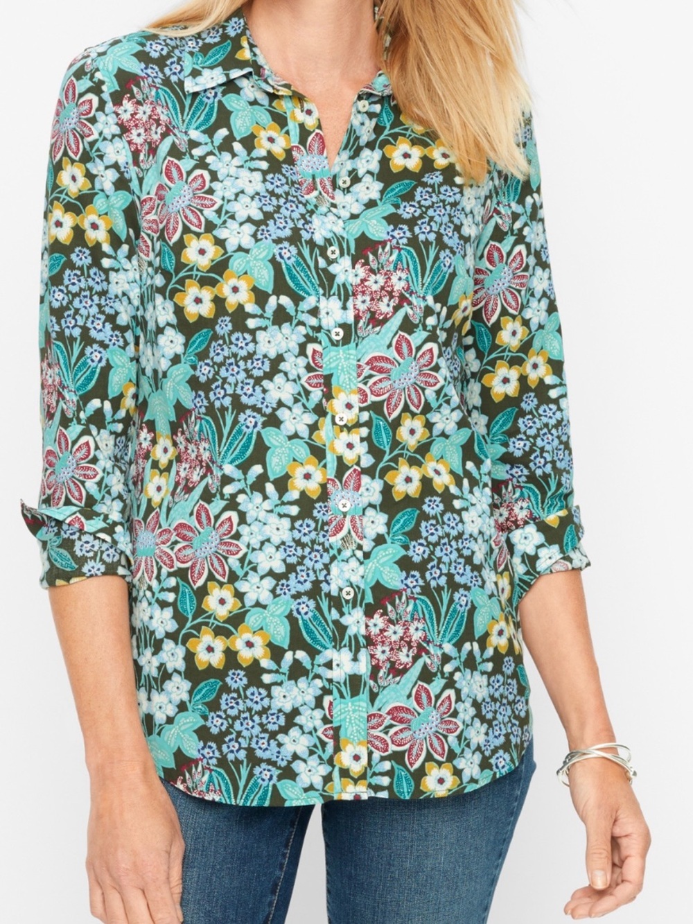 Talbots Mirrored Garden Cotton Button-Front Blouse